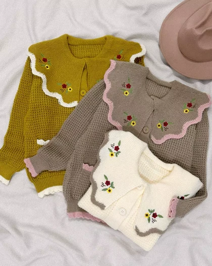 ژاکت بافت یقه گلدوزی عروسکی 2 کد 5454