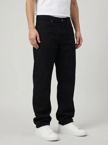 شلوار بگ مردانه جین مشکی خام شور با کیفیت بالا MB331