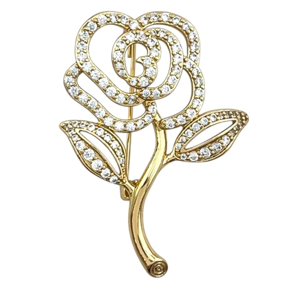 سنجاق سینه ژوپینگ مدل فلورین طرح گل نگین‌دار طلایی