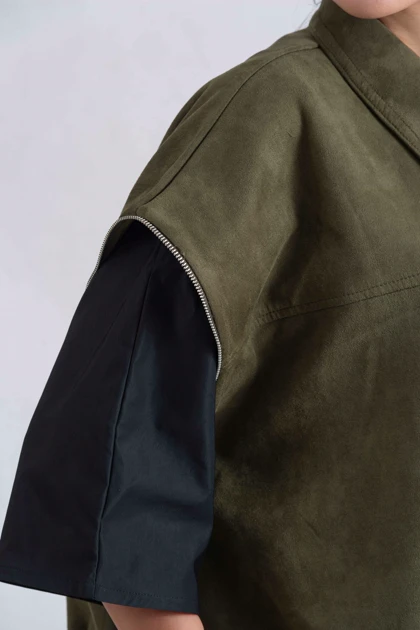 جکت جیر زیتونی Suede دو حالته