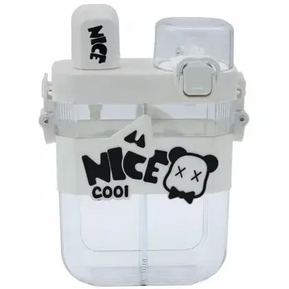 قمقمه دو مخزن کودکانه و فانتزی طرح Nice Cool | ظرفیت 0.65 لیتر با بند دوشی و نی دوگانه