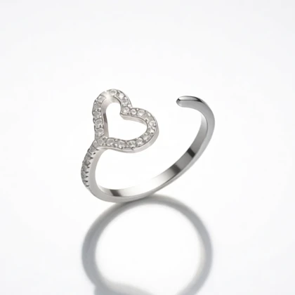 انگشتر نقره فری سایز دخترانه مدل قلب نگین‌دار