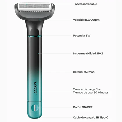 ماشین اصلاح بدن سه کاره وی جی آر VGR مدل V-625 ضد آب شارژی