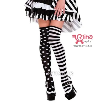 جوراب ساق‌دار زنانه مدل تا به تا Dot-Striped