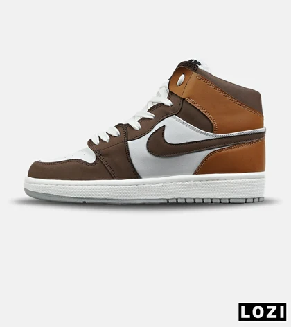 کفش کتانی مردانه و زنانه ساق‌دار سفید قهوه ای NIKE jordan 1 مدل 8480