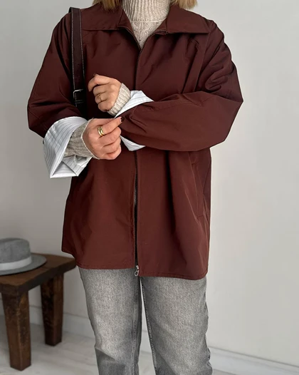 ترنچ کت Fly قهوه ای (قد کوتاه)