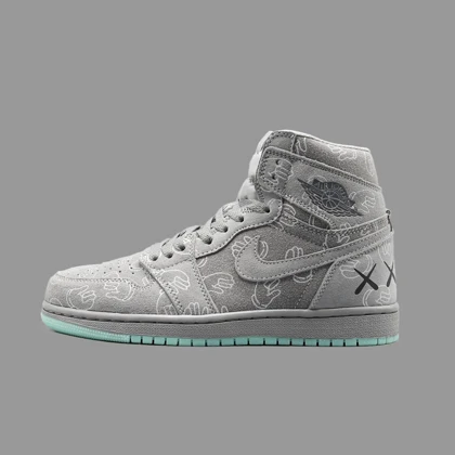 نایکی جردن 1 کاز طوسی روشن ساق‌دار Air Jordan 1 OG High Kaws Light Gray