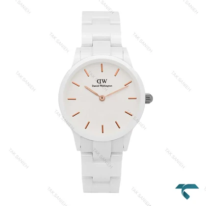 ساعت دنیل ولینگتون زنانه سرامیکی سفید ایندکس رزگلد DW-6330-L
