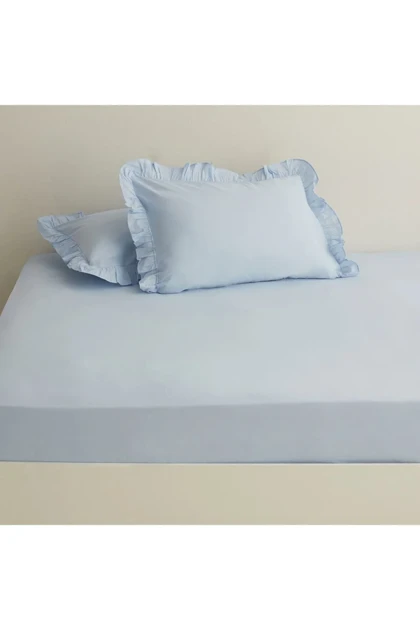 ملحفه یک نفره Karaca Home مدل Basic پنبه‌ای - آبی