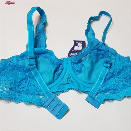 سوتین زنانه پانیذ آبی فیروزه ای مدل فنردار گیپوری کد 66365-new