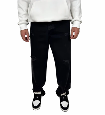 شلوار جین مردانه بگ فیت - مدل امبره (Ombre Wash) سایه روشن - رنگ دودی/مشکی