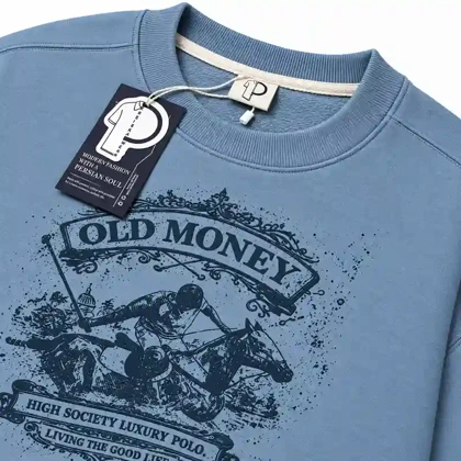 دورس مردانه یقه گرد طرح گرافیکی Old Money آبی روشن پرسیسکا