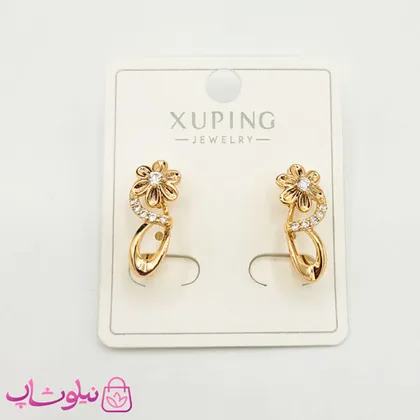 گوشواره زنانه ژوپینگ طرح گل با نگین سفید