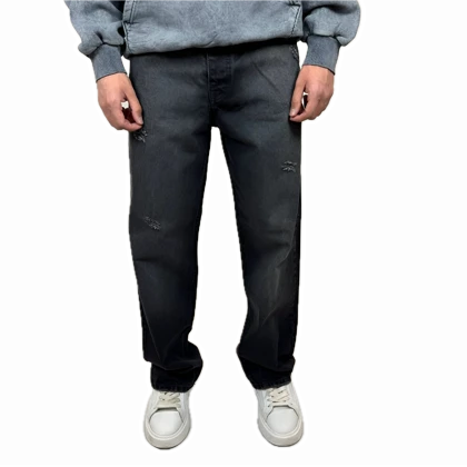 شلوار جین بگ مردانه ذغالی دارک واش با زاپ ظریف