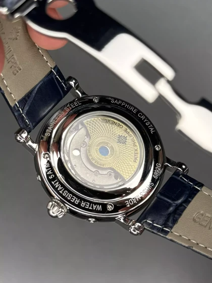 ساعت مچی پتک فیلیپ فول دیت بند چرمی مشکی صفحه آبی Patek Philippe