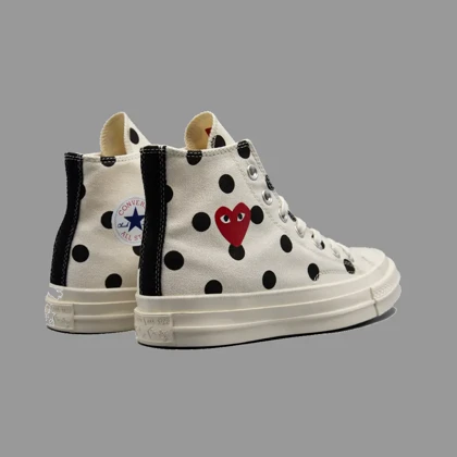 کانورس پلی خال‌خالی سفید ساق‌دار Converse Cdg Play White Polka Dot Hightop