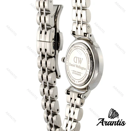 ساعت DW زنانه مینی گرد سیلور سفید ایندکس نگین w-1676
