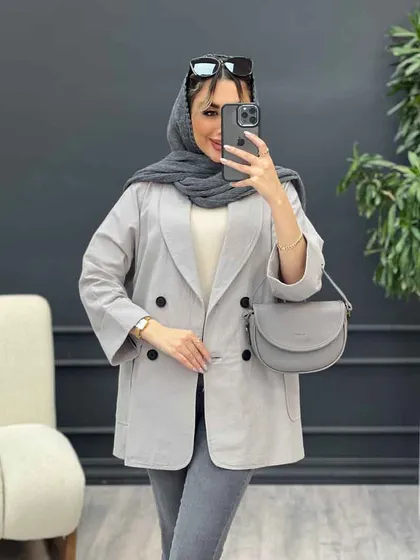 مانتو لینن چهار دکمه آستین پاکتی