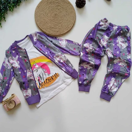 سه تیکه مخمل سویشرت شلوار یونیکورن