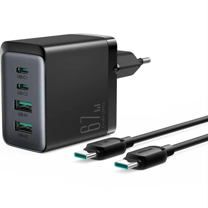 شارژر دیواری تایپ سی و یو اس بی 67 وات با کابل دو سر تایپ‌سی جویروم TCG02
