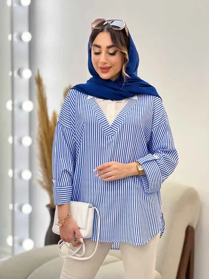 شومیز راه راه ترکیبی جلو بسته