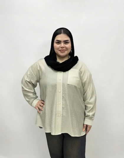 شومیز سایز بزرگ زنانه مدل لینن کریستال (پری شیشه ای) طرح جیب‌دار