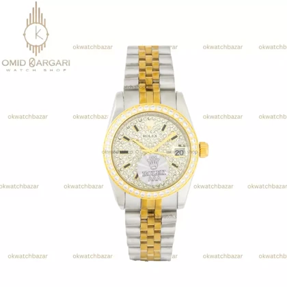 ساعت مچی رولکس صفحه نگین‌دار دو رنگ طلایی Rolex