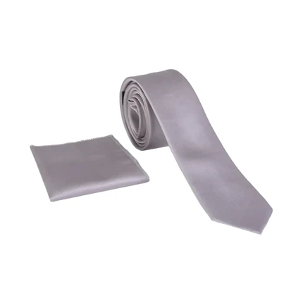 ست کراوات و دستمال جیب طوسی‌روشن 98140