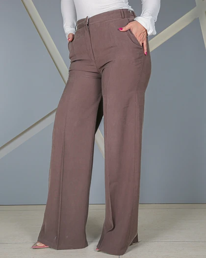خرید شلوار بگ پارچه ای زنانه قهوه ای سیلک Brown Silk Baggy Pants - کد 912600