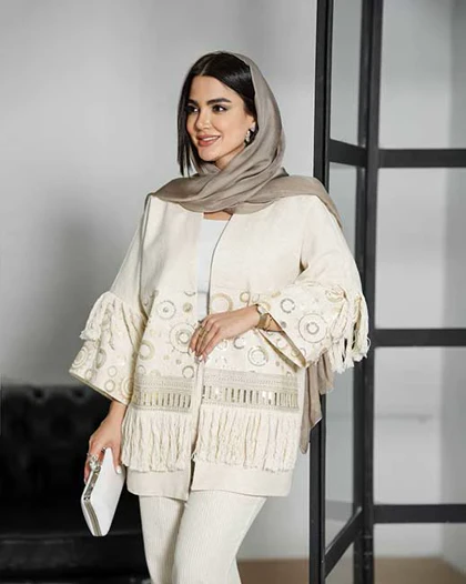 کت دخترانه مدل لینن خرج کار هندی آستین ریش