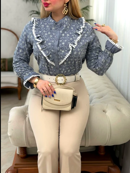 شومیز جین یقه چین 3927