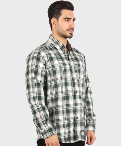 پیراهن مردانه پشمی چهارخانه سبز 0183