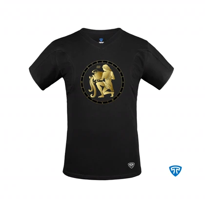 تیشرت نانو آنتی باکتریال ضدتعریق مردانه یقه هفت بسته مشکی نماد متولدین بهمن ماه