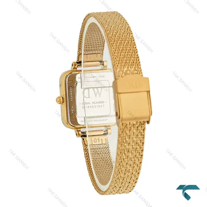 ساعت DW زنانه طلایی بند حصیری مربع صفحه سفید DW-8030-L