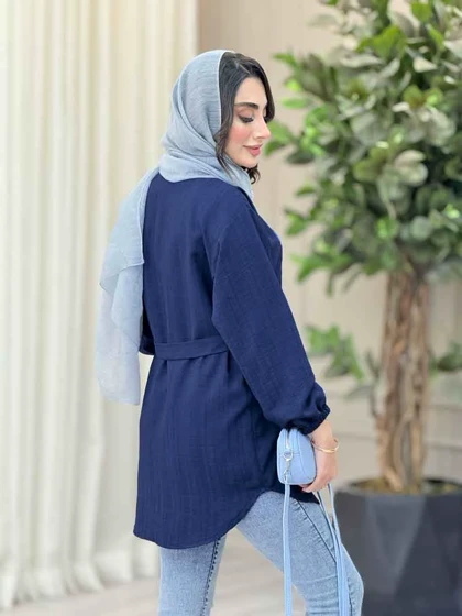 مانتو گلدوزی جلوبسته کمردار