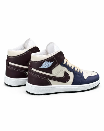 کفش کتانی مردانه مدل جردن وان ساق‌دار سرمه ای قهوه ای Nike jordan1
