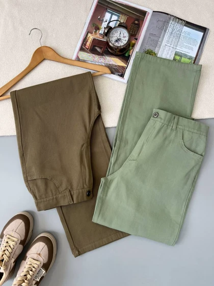 شلوار کتان نیم بگ کد 5074