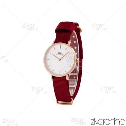 ساعت دنیل ولینگتون زنانه قاب رزگلد صفحه سفید بند برزنت زرشکی 104978