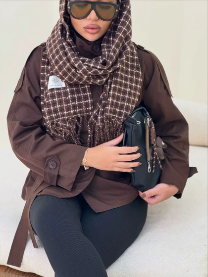 شال موهر وارداتی قهوه ای چهارخونه کد 400