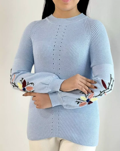 پلیور بافت استین گلدوزی 2 رنگ کد 5460