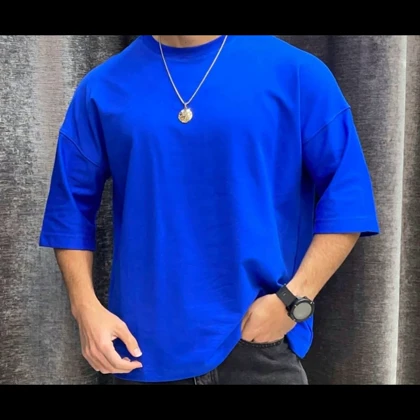 تیشرت آبی ایتالیایی بیسیک ساده پارچه ماکان گرماژ بالا