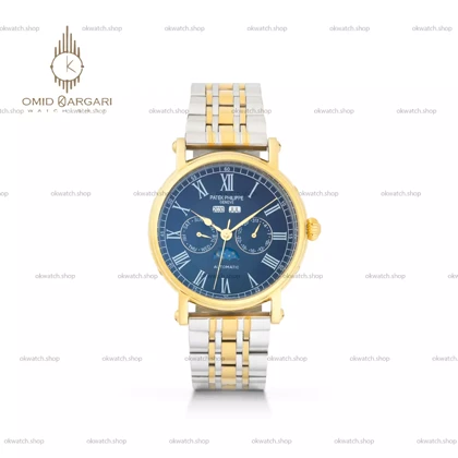 ساعت مچی پتک فیلیپ فول دیت سیلورطلایی صفحه آبی Patek Philippe