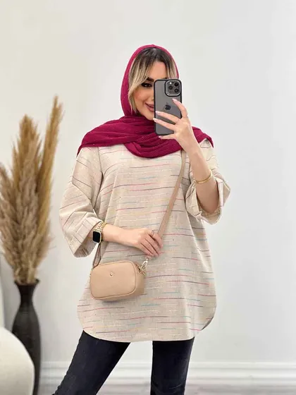مانتو لینن نچرال یقه چاک