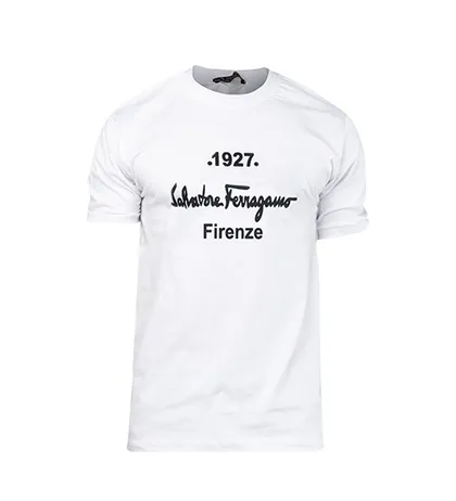 تیشرت Ferragamo یقه گرد مردانه سفید پنبه ساده