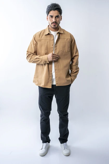 پیراهن آستین بلند برش‌دار کتان مردانه