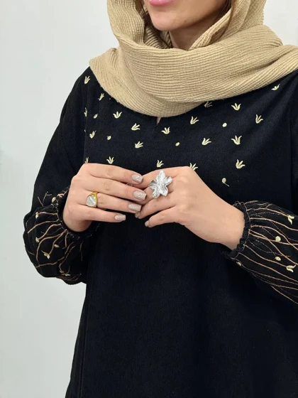 پیراهن مانتویی گلدوزی گندم