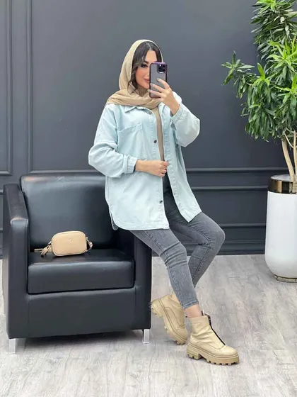 مانتو جین رنگی دو جیب