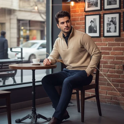 پکیج دورس مردانه نیم زیپ مدل Behbod-کرم + پیراهن مردانه مشکی VQ