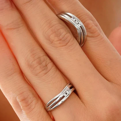 حلقه ست نقره طرح منحنی 2220 – انگشتر ازدواج/نامزدی