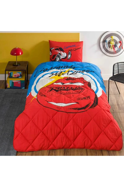 سرویس لحاف یک نفره Taç مدل Cars Mcqueen پنبه‌ای - قرمز